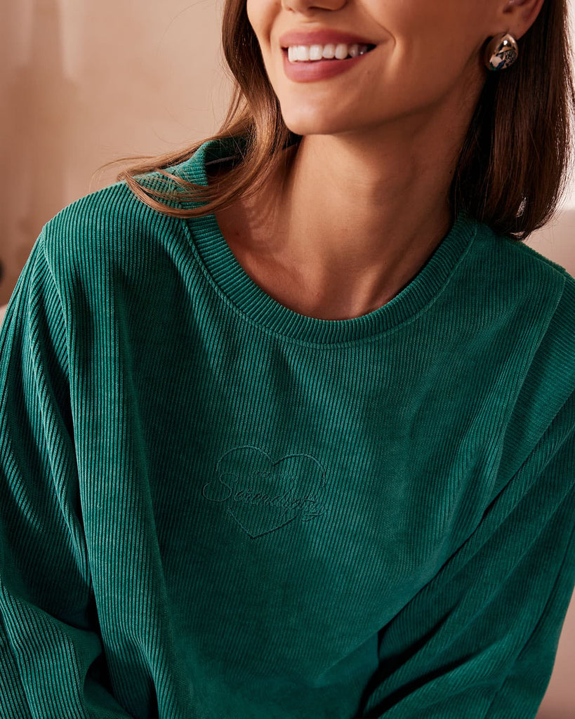 The Round Neck Embroidery Corduroy Sweatshirt Tops - RIHOAS
