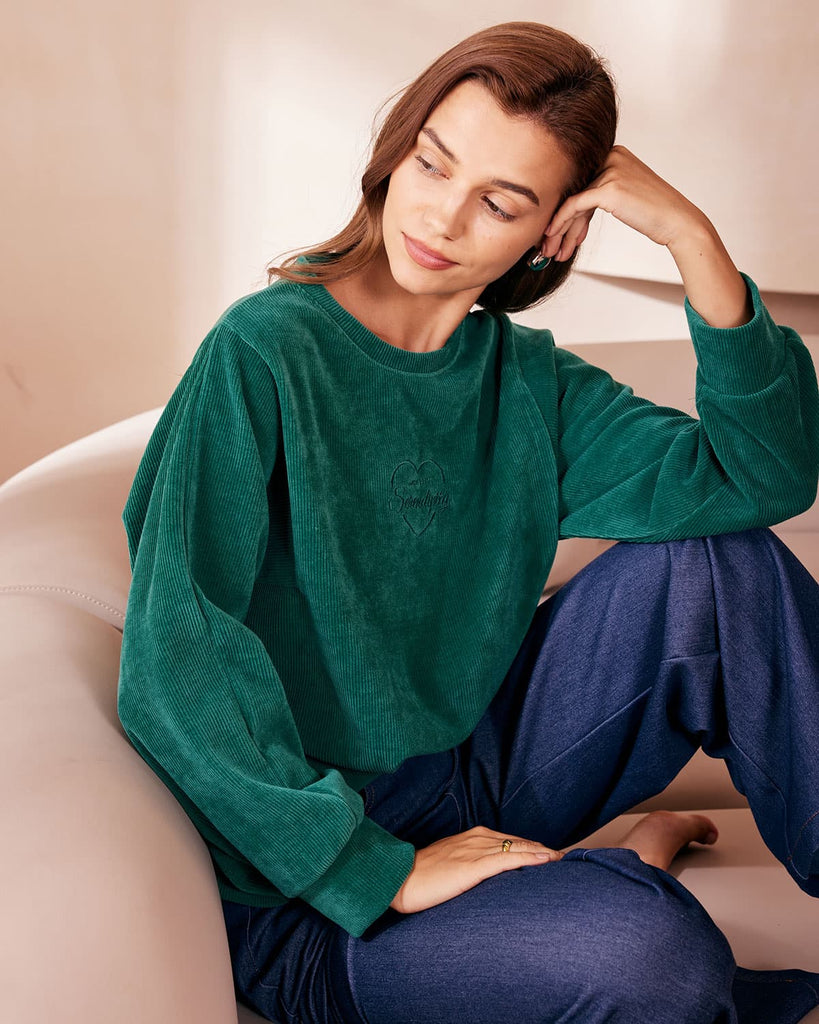The Round Neck Embroidery Corduroy Sweatshirt Tops - RIHOAS