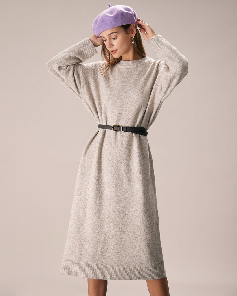 The Round Neck Knitted Dress Khaki Dresses - RIHOAS