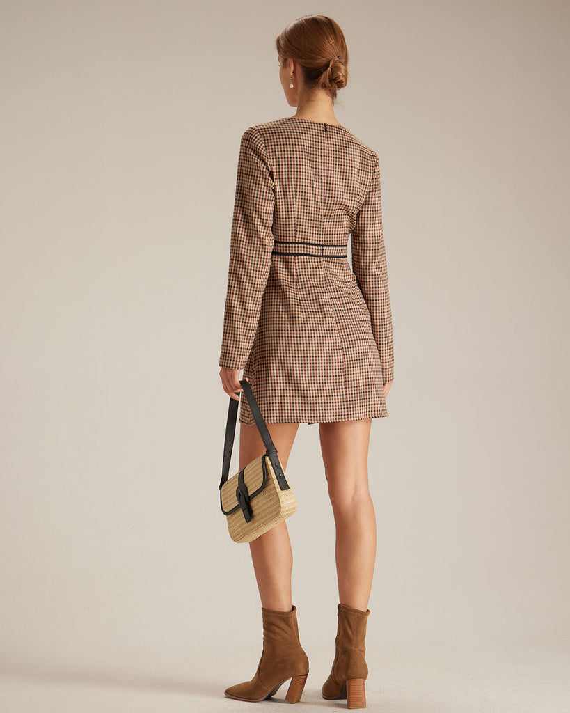 The Round Neck Plaid Long Sleeve Dress Dresses - RIHOAS