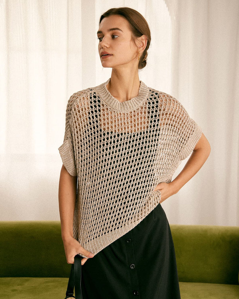 The Round Neck Pointelle Knitted Vest Tops - RIHOAS