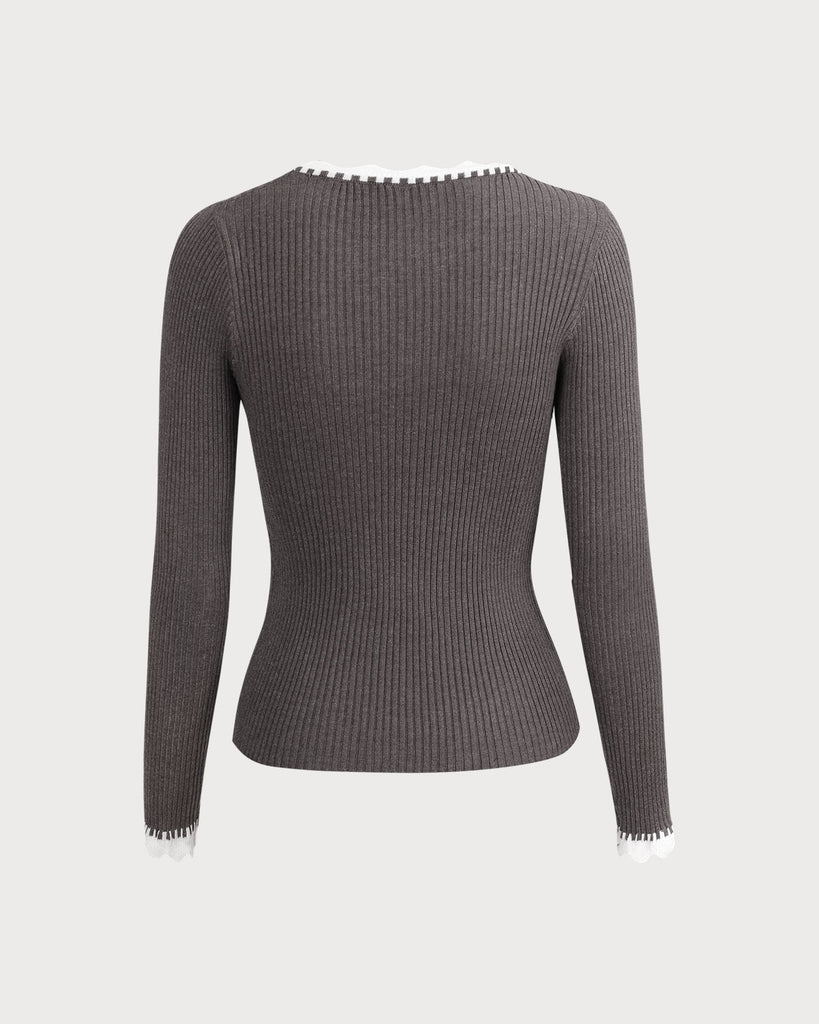 The Round Neck Scallop Knit Top Tops - RIHOAS