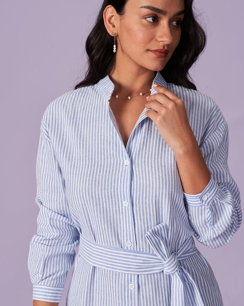The Round Neck Striped Belted Dress Dresses - RIHOAS