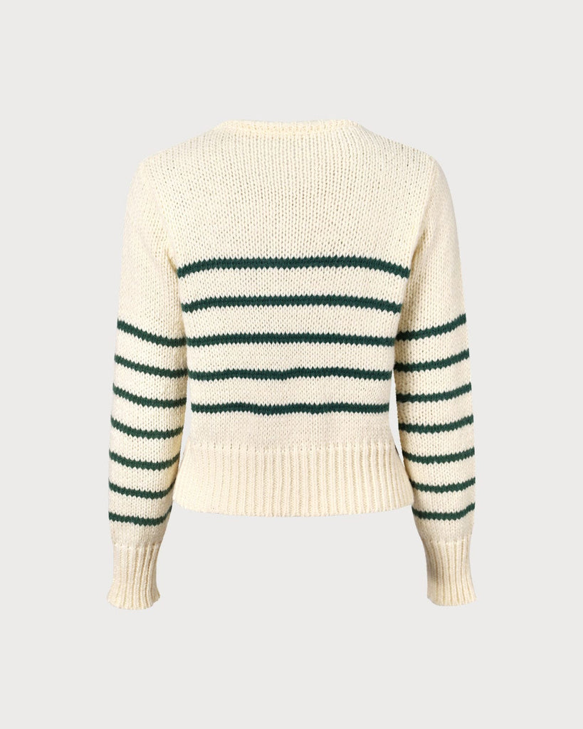 The Round Neck Striped Cardigan Tops - RIHOAS