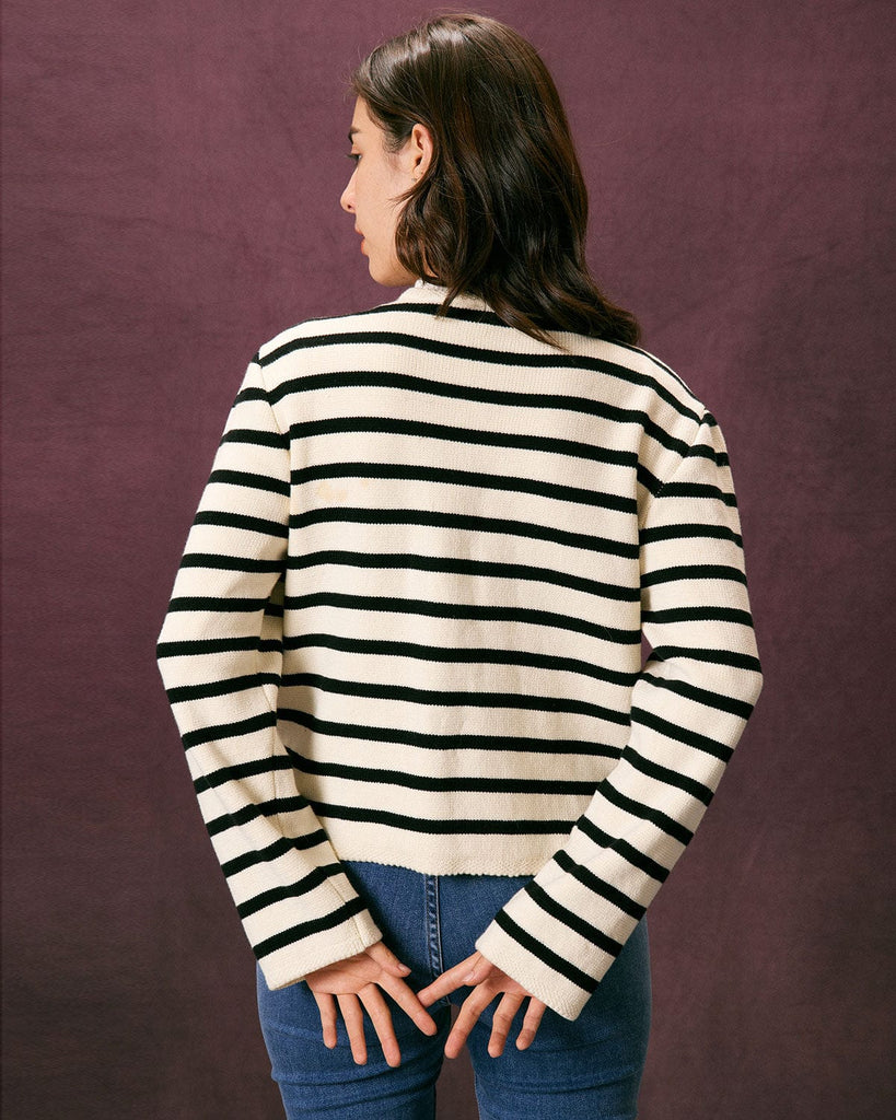 The Round Neck Striped Cardigan Tops - RIHOAS