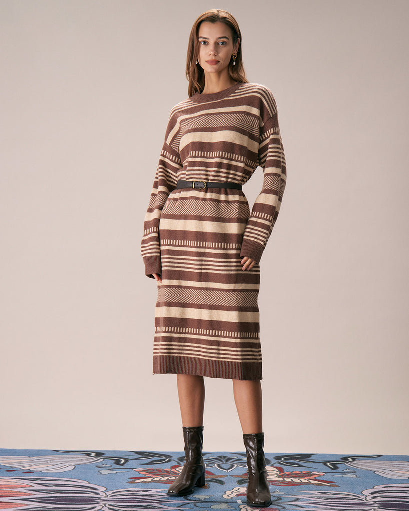 The Round Neck Striped Color Block Dress Dresses - RIHOAS