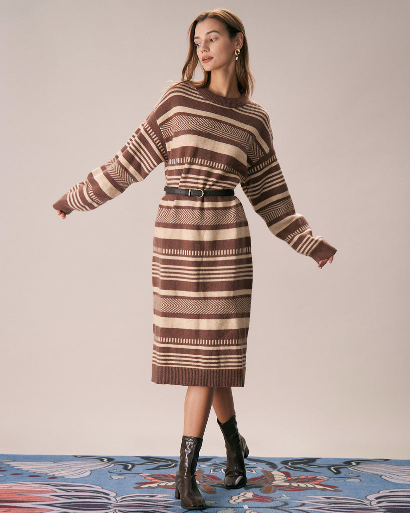 The Round Neck Striped Color Block Dress Dresses - RIHOAS