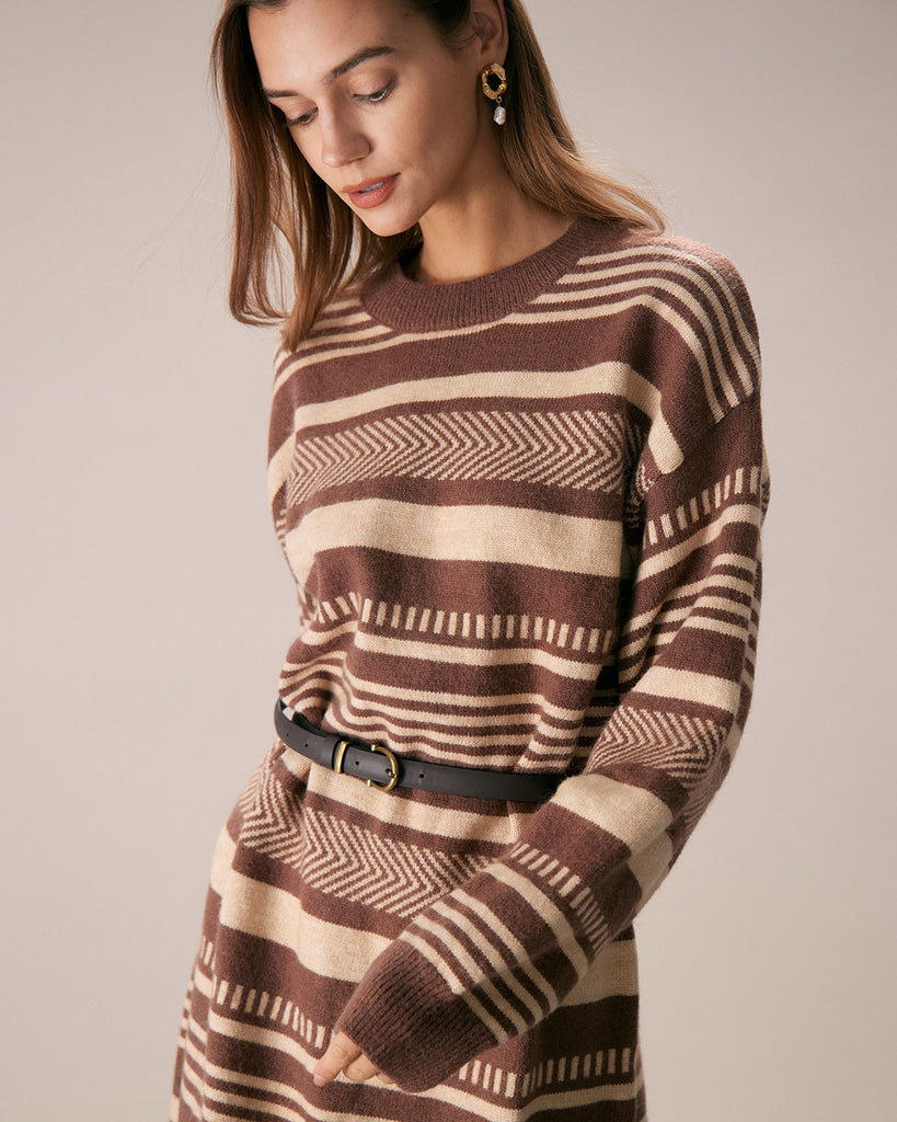 The Round Neck Striped Color Block Dress Dresses - RIHOAS