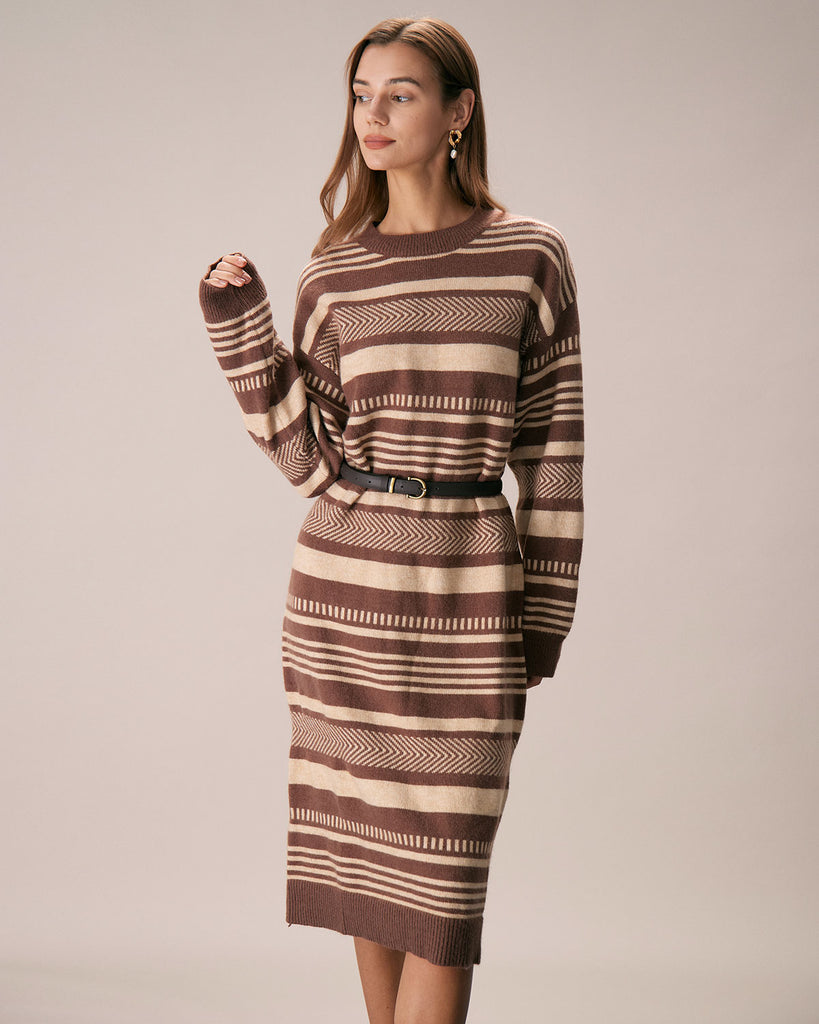 The Round Neck Striped Color Block Dress Multi Dresses - RIHOAS