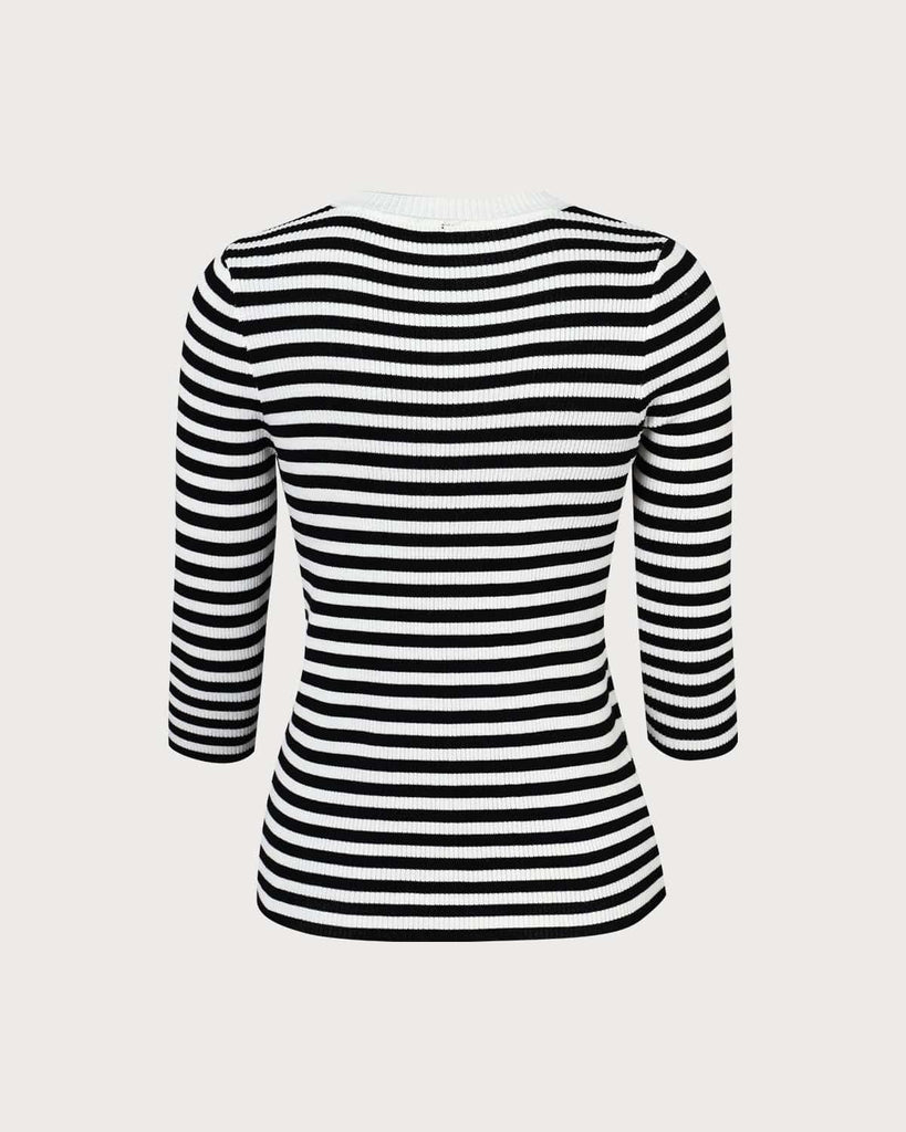 The Round Neck Striped Knit Top Tops - RIHOAS