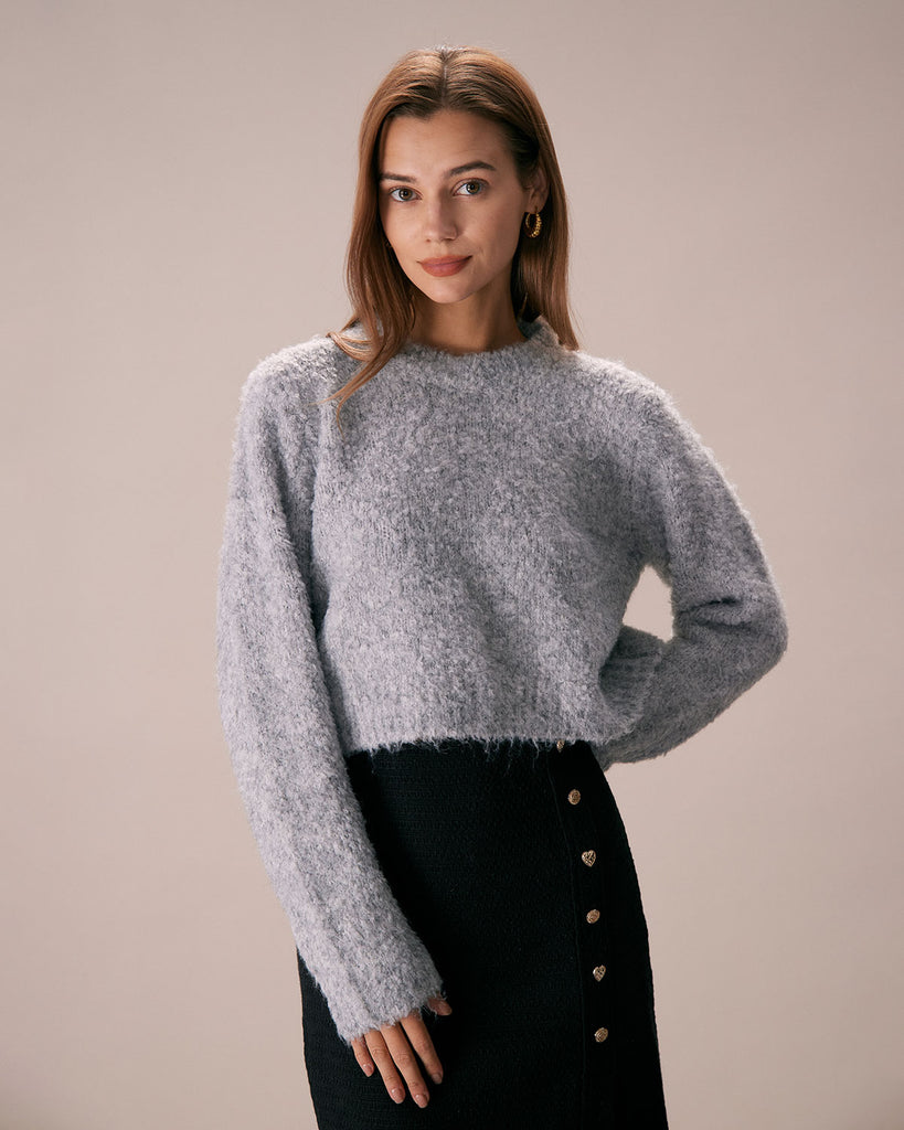 The Round Neck Woolen Top Grey Tops - RIHOAS