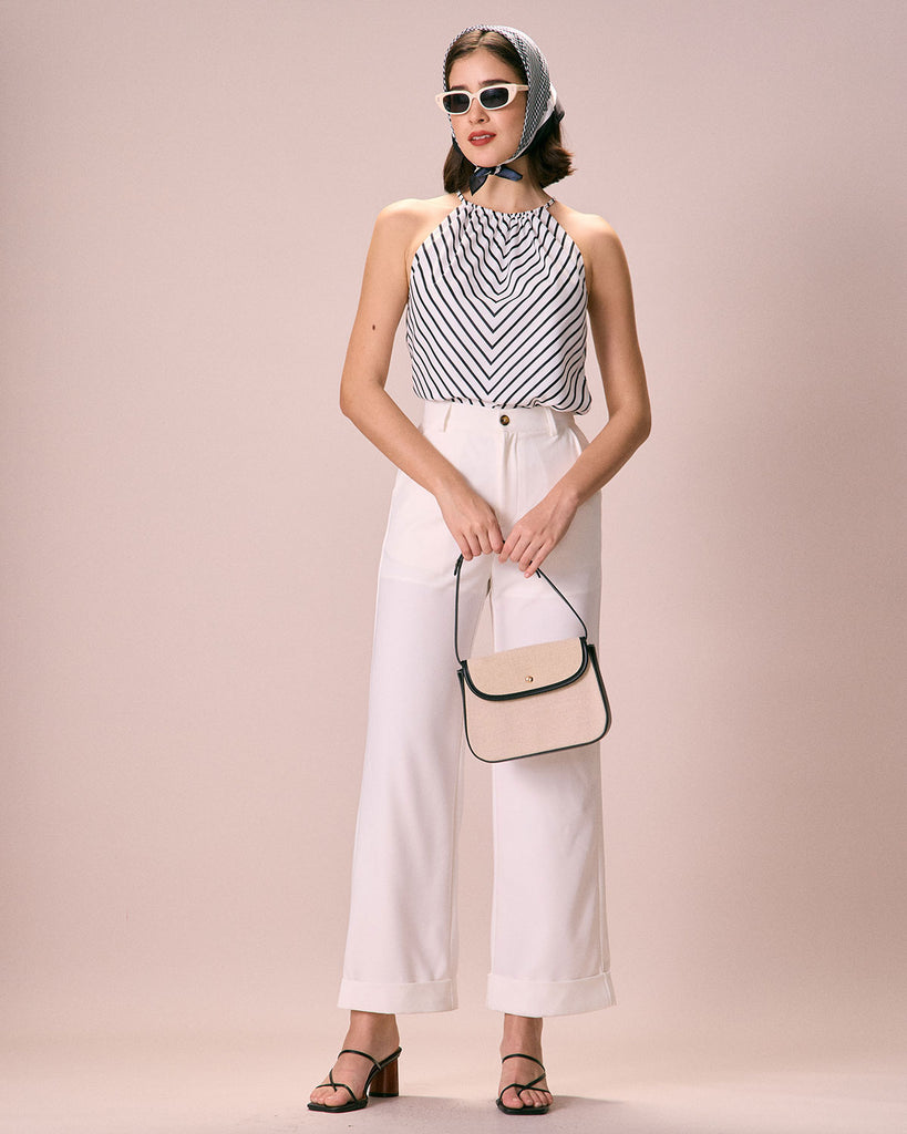 The Ruched Striped Halter Top Tops - RIHOAS