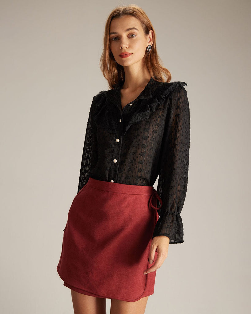 The Ruffled Lace Top Black Tops - RIHOAS