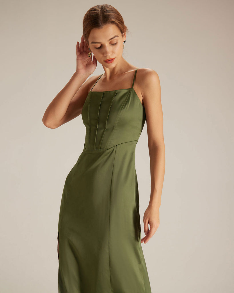 The Satin Side Split Dress Dresses - RIHOAS