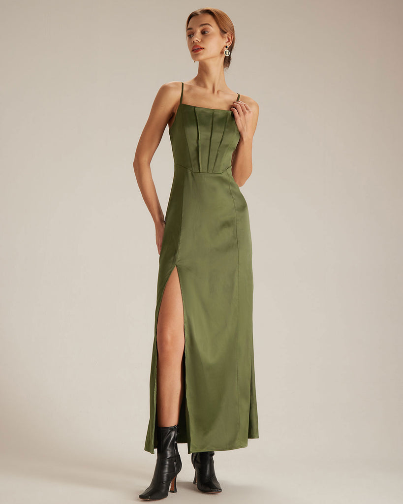 The Satin Side Split Dress Dresses - RIHOAS