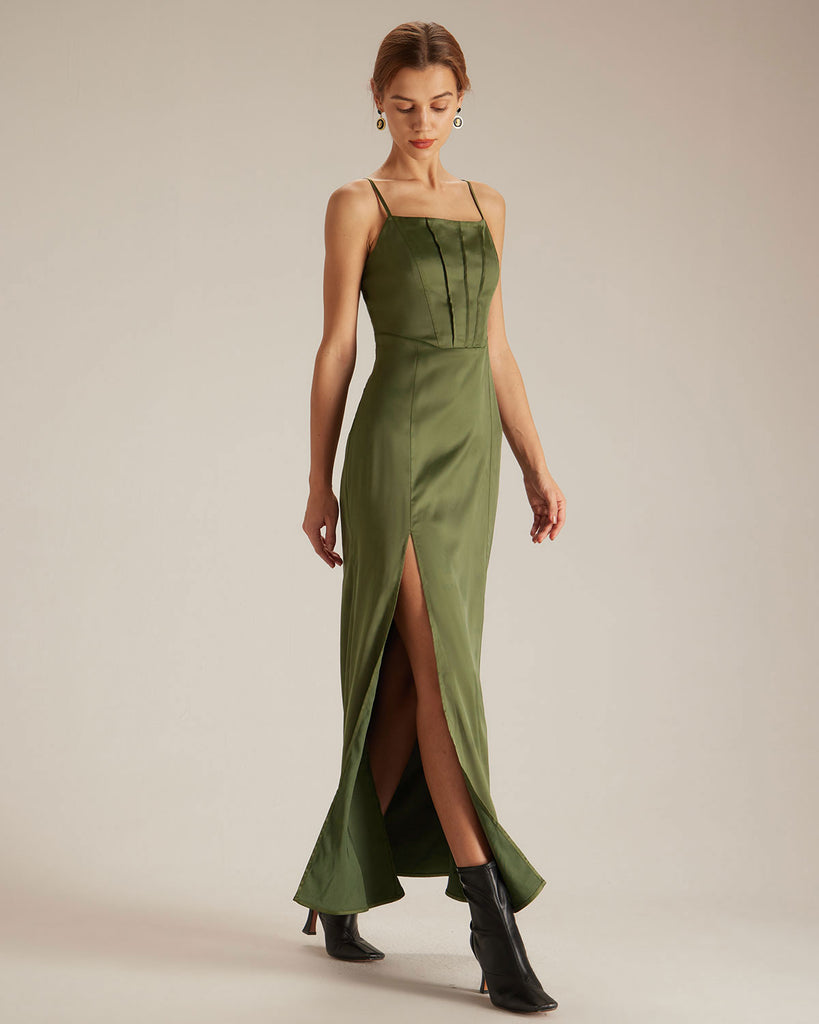 The Satin Side Split Dress Dresses - RIHOAS