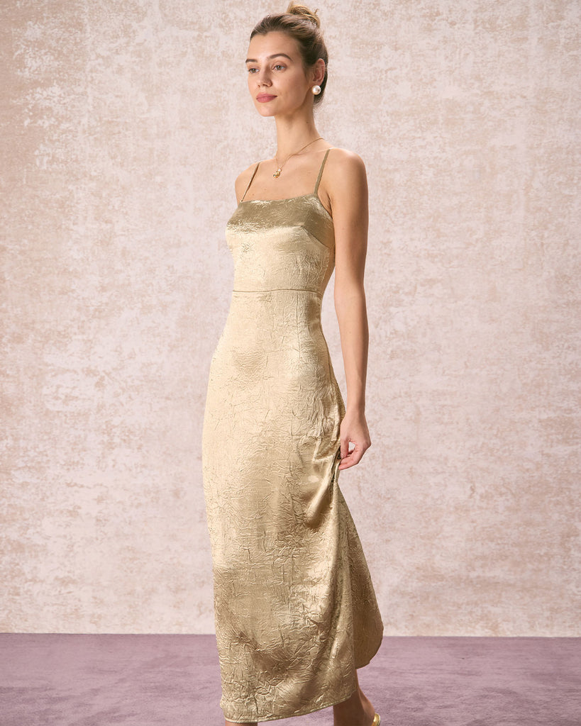 The Satin Split Maxi Dress Dresses - RIHOAS
