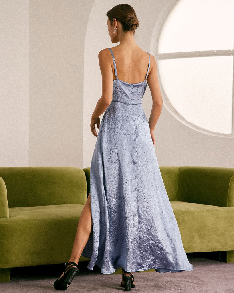 The Satin V-Neck Slit Maxi Dress Dresses - RIHOAS