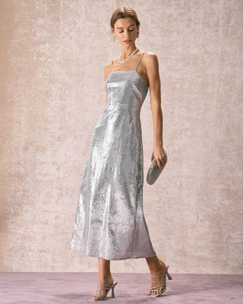 The Silver Sequin Maxi Dress Silver Dresses - RIHOAS