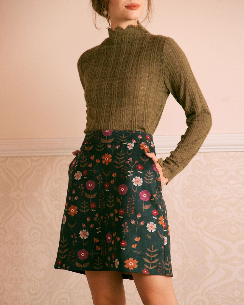 The Slant Pocket Floral Mini Skirt Bottoms - RIHOAS