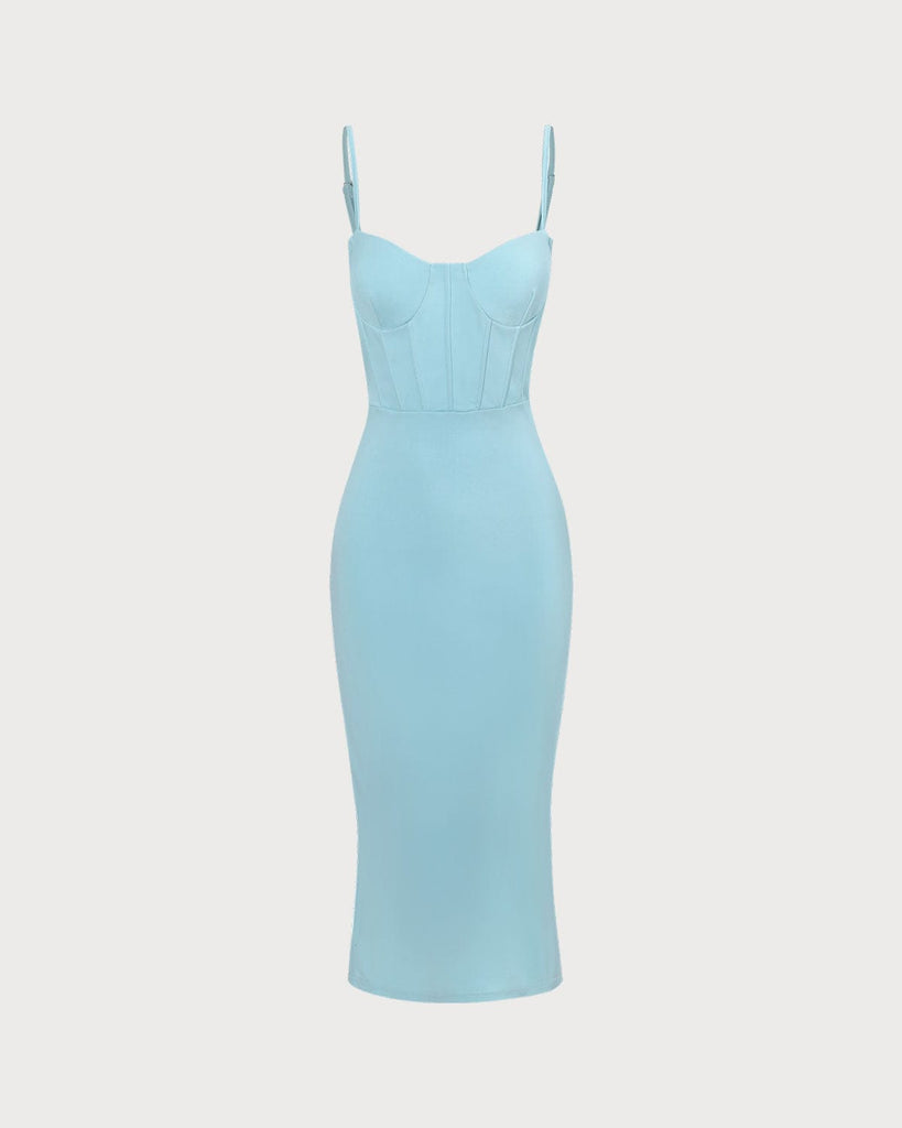 The Solid Boned Dress Slip Dress Blue Dresses - RIHOAS