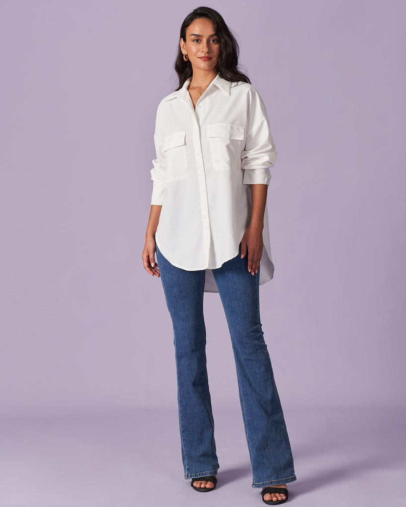 The Solid Button-Down Pocket Shirt Tops - RIHOAS
