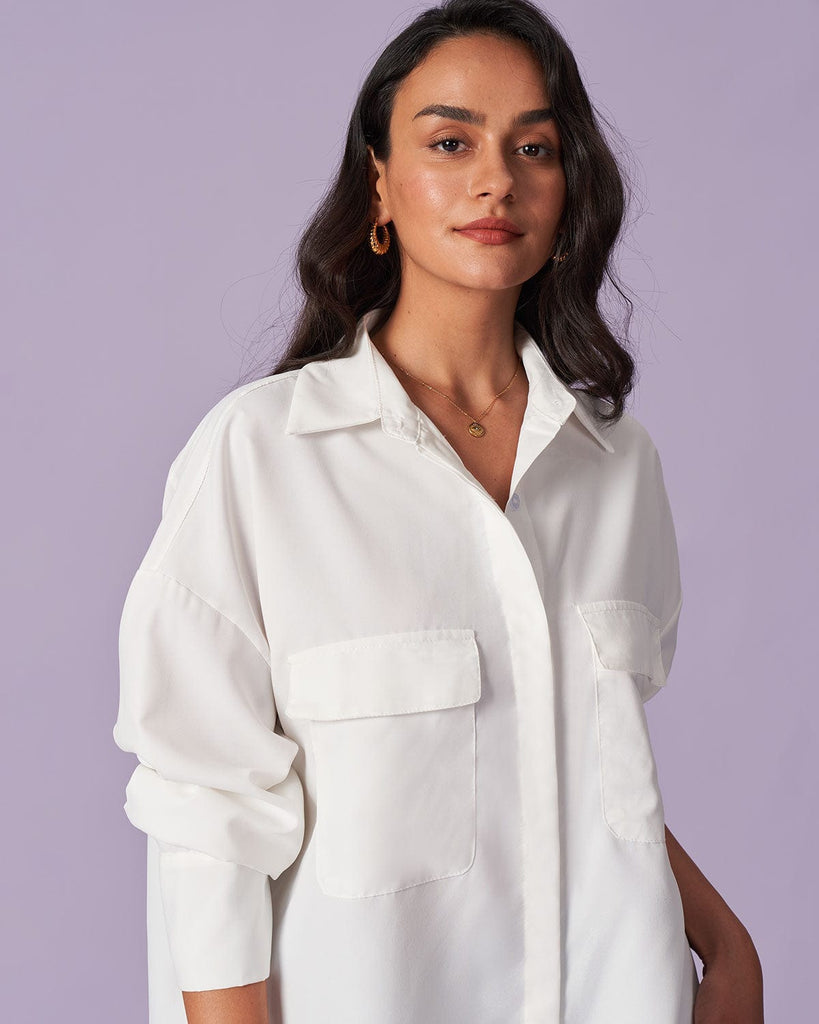 The Solid Button-Down Pocket Shirt Tops - RIHOAS