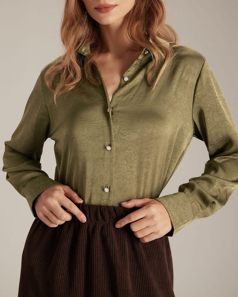 The Solid Color Button Satin Shirt Tops - RIHOAS