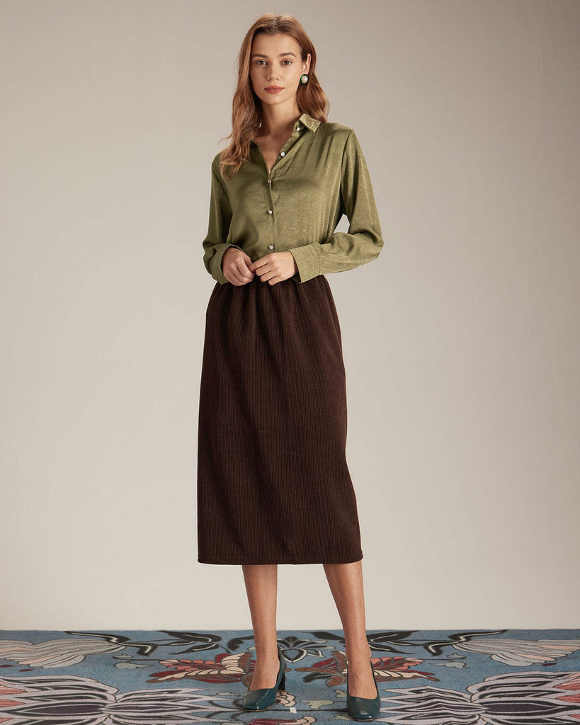 The Solid Color Button Satin Shirt Tops - RIHOAS