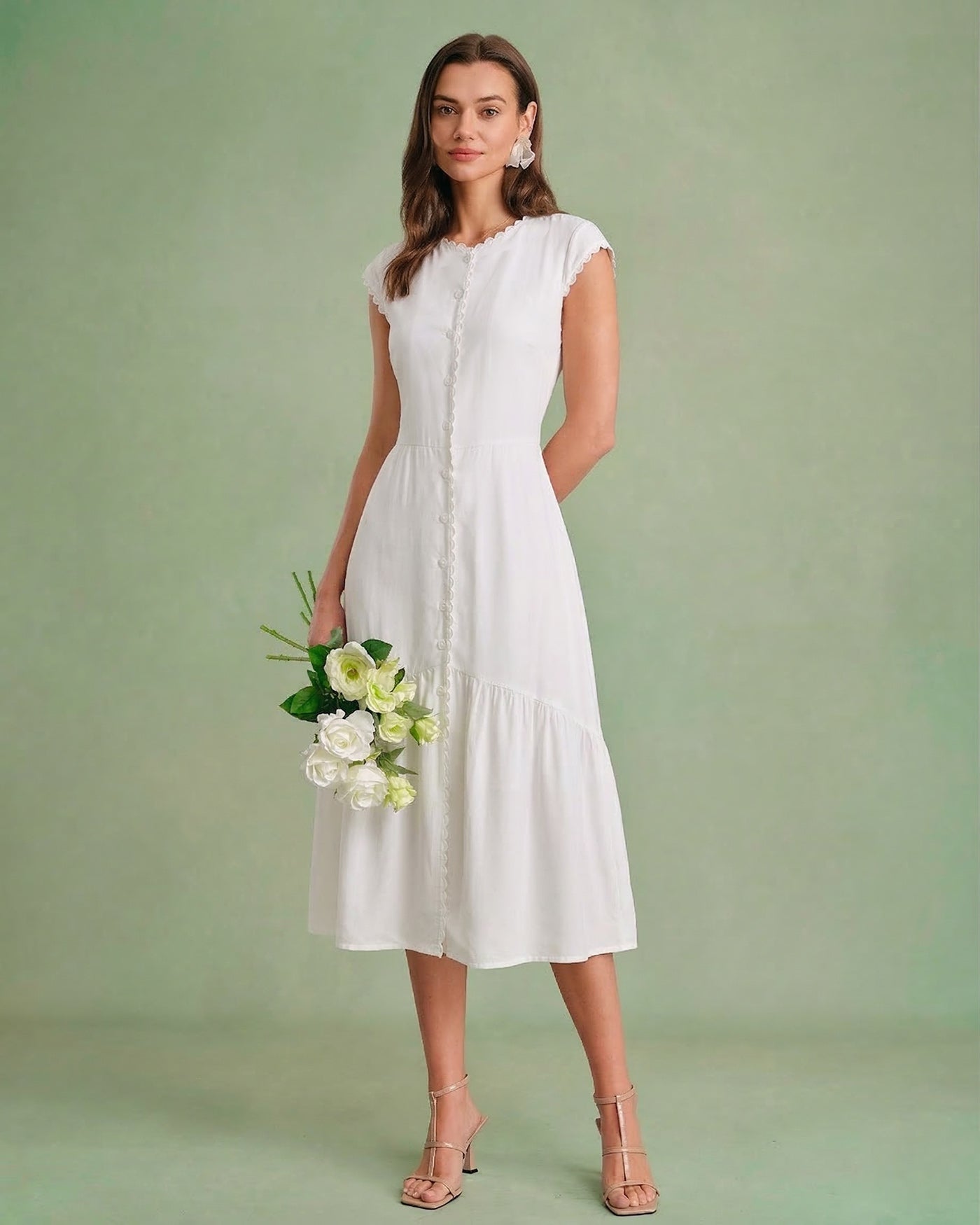 Solid Lapel Midi Dress