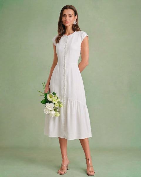 slim fit dress slacks The Solid Color Lapel Midi Dress - Lapel Collar Dress For Office Work,  Workwear - White - Dresses