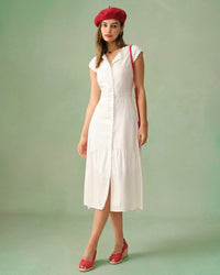 The Solid Color Lapel Midi Dress Dresses - RIHOAS
