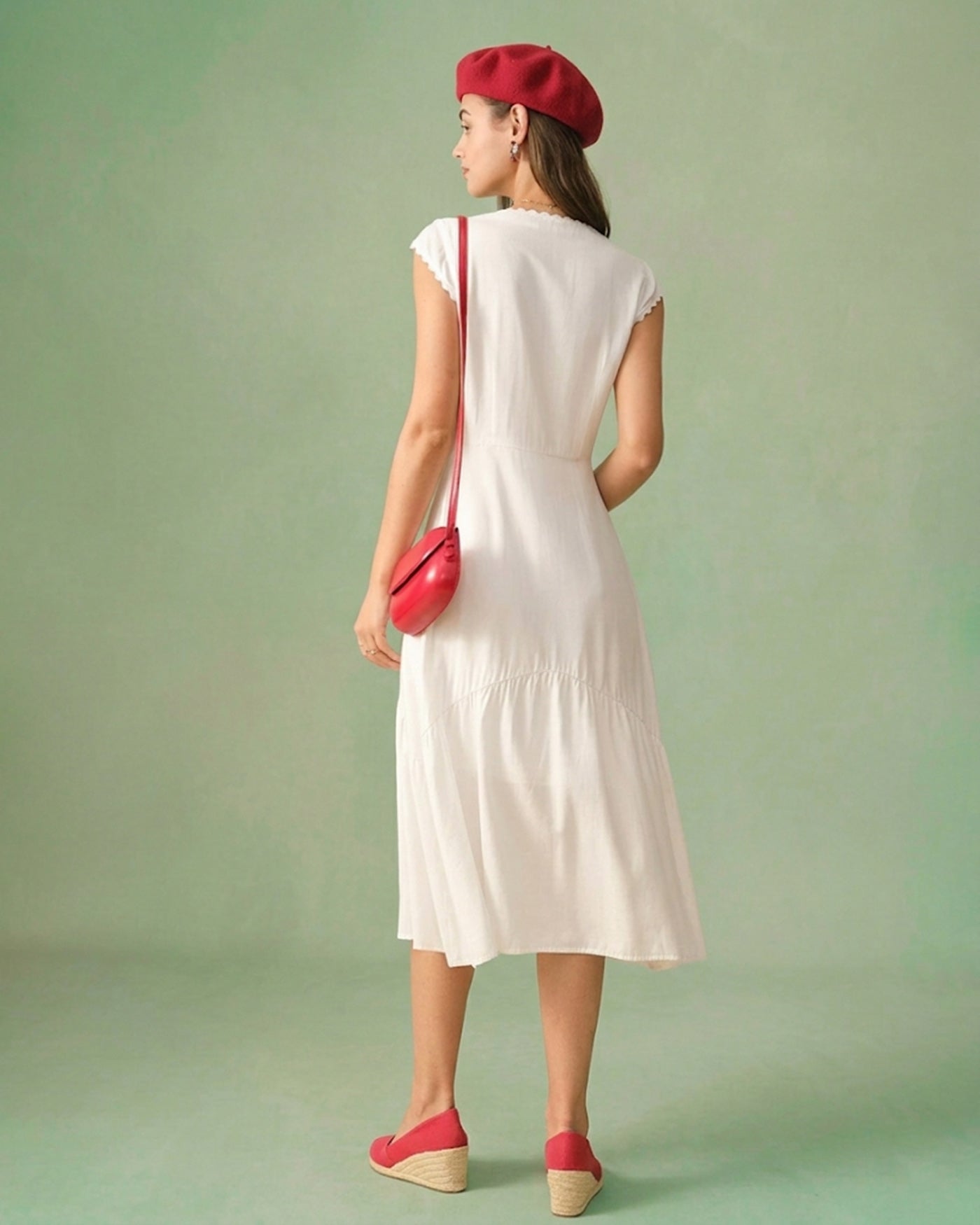 The Solid Color Lapel Midi Dress - Lapel Collar Dress For Office Work, Workwear - White - Dresses | RIHOAS The Solid Color Lapel Midi Dress - Lapel Collar Dress For Office Work, Workwear - White - Dresses | RIHOAS