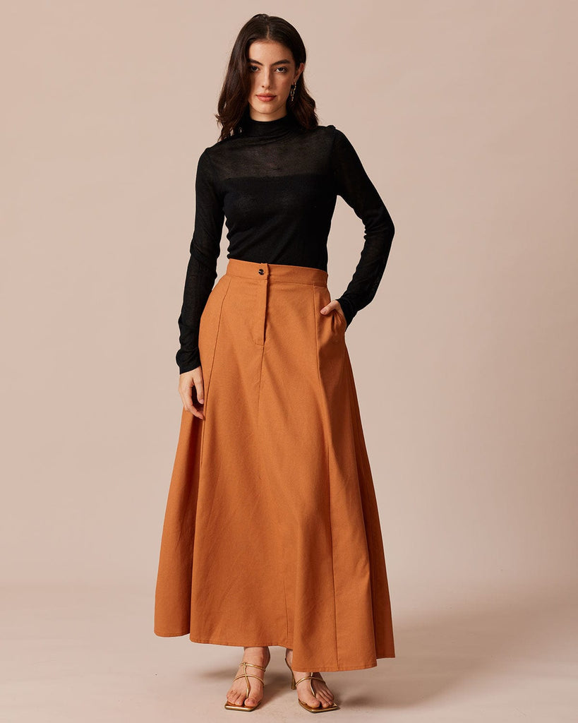 The Solid Color Pocket Midi Skirt Bottoms - RIHOAS