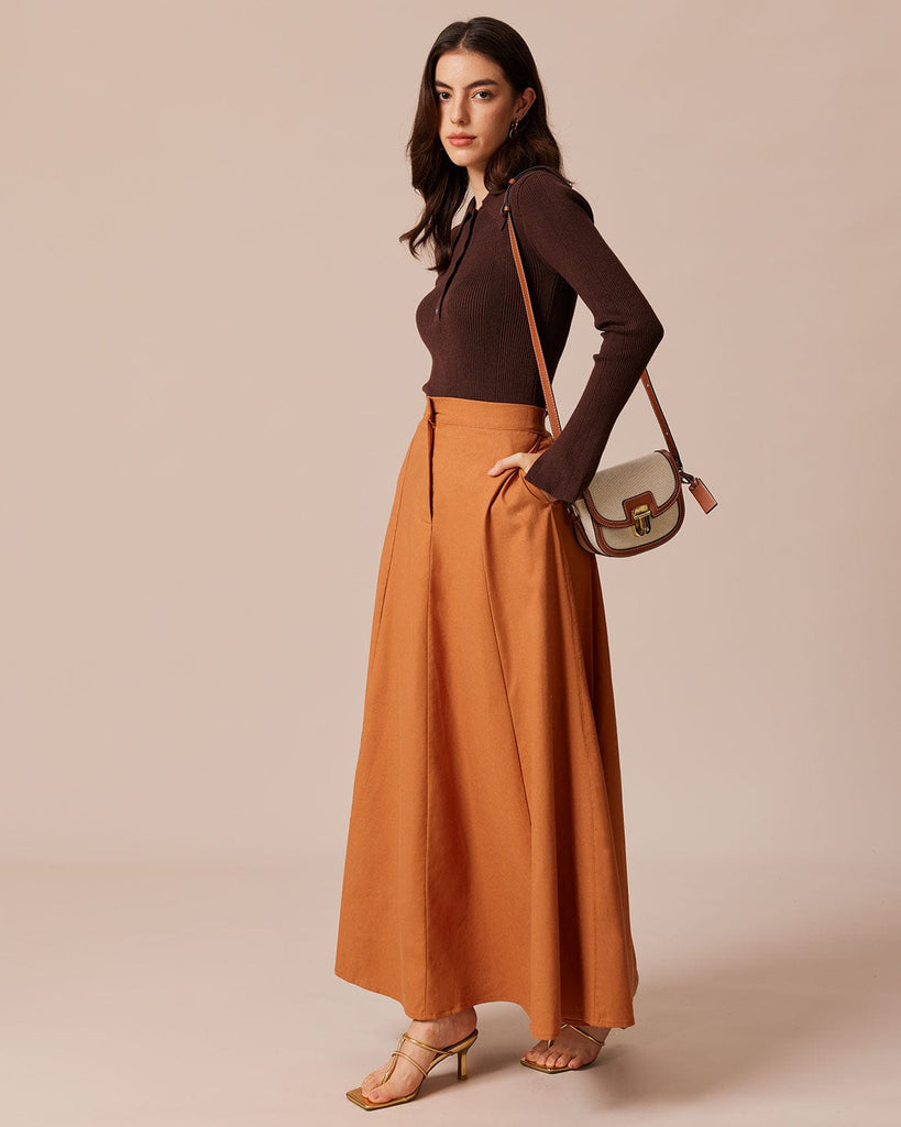 The Solid Color Pocket Midi Skirt Bottoms - RIHOAS