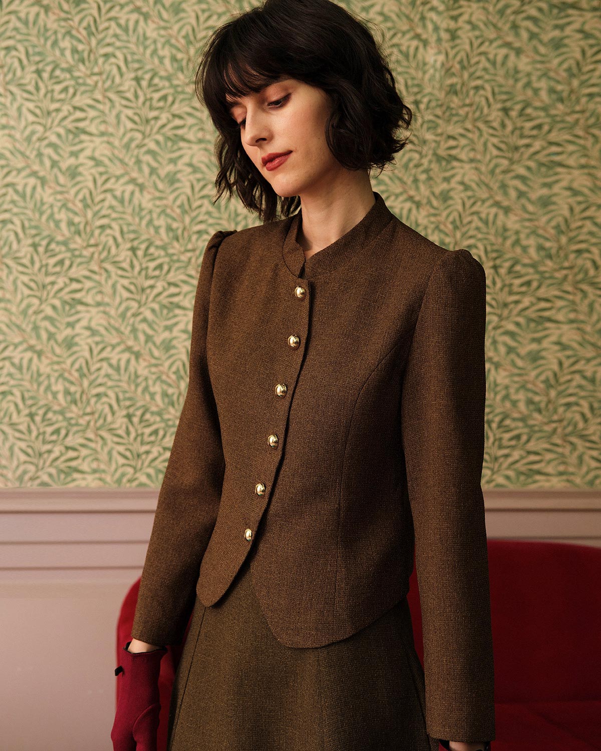 Solid Retro Single breasted Tweed Jacket