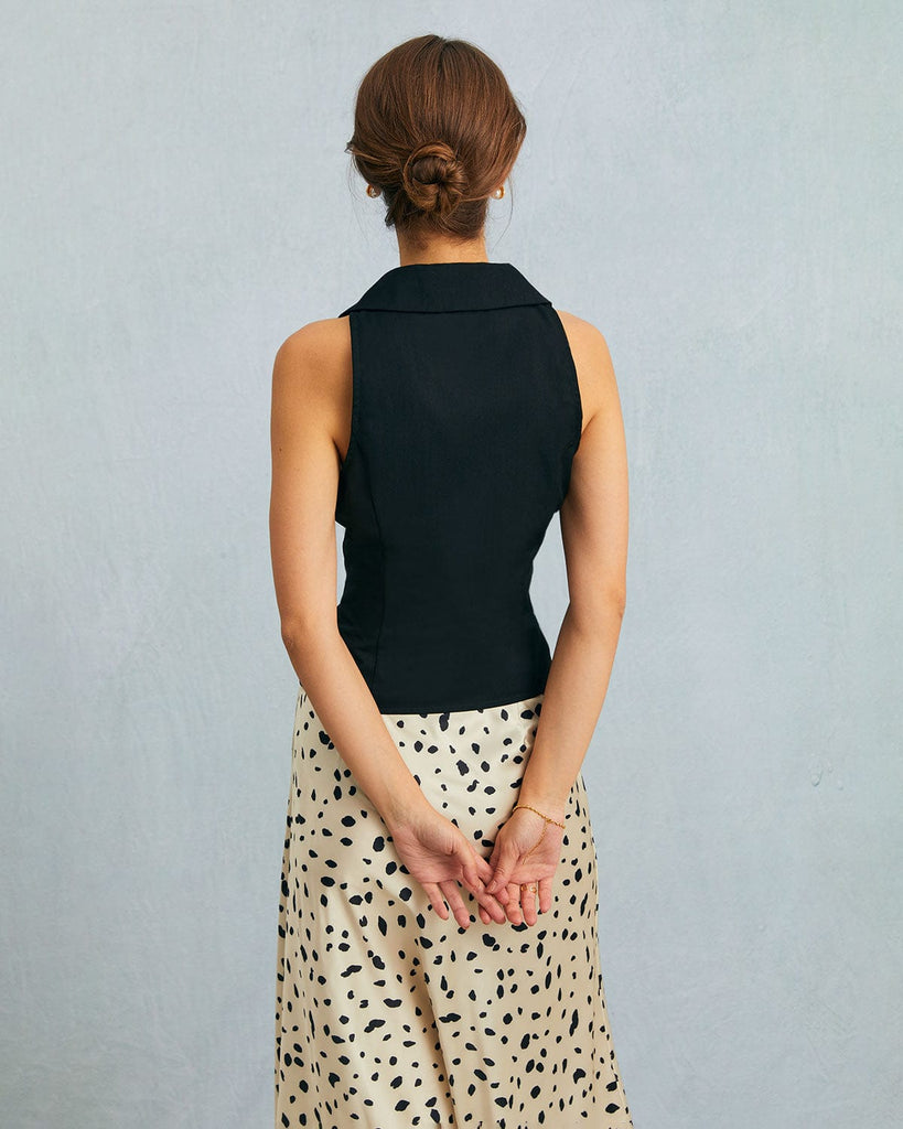The Solid Lapel Neck Vest Tops - RIHOAS