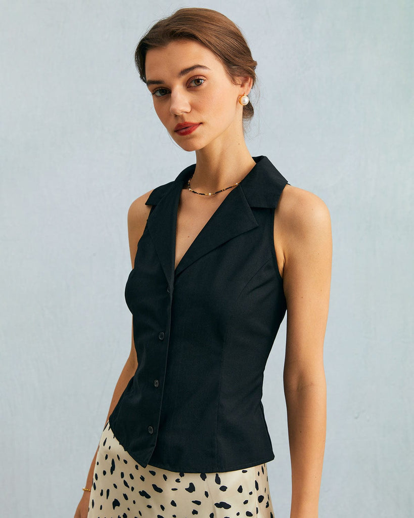 The Solid Lapel Neck Vest Tops - RIHOAS
