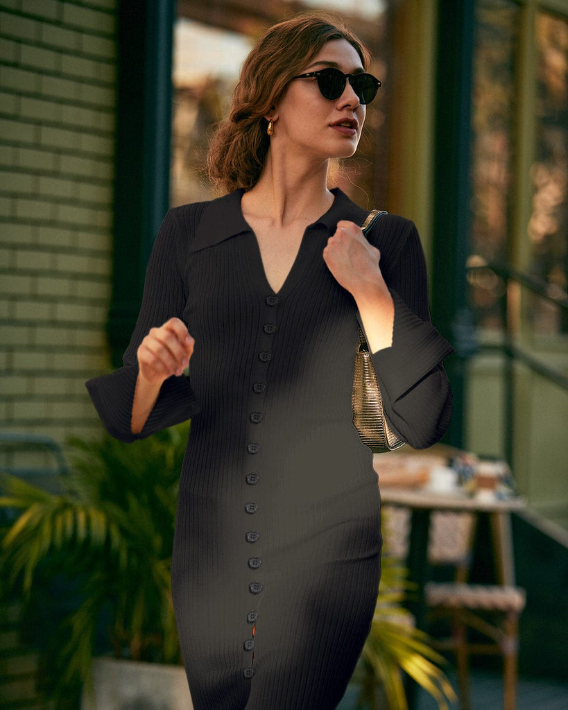 The Split Cuff Detail Sweater Dress Dresses - RIHOAS
