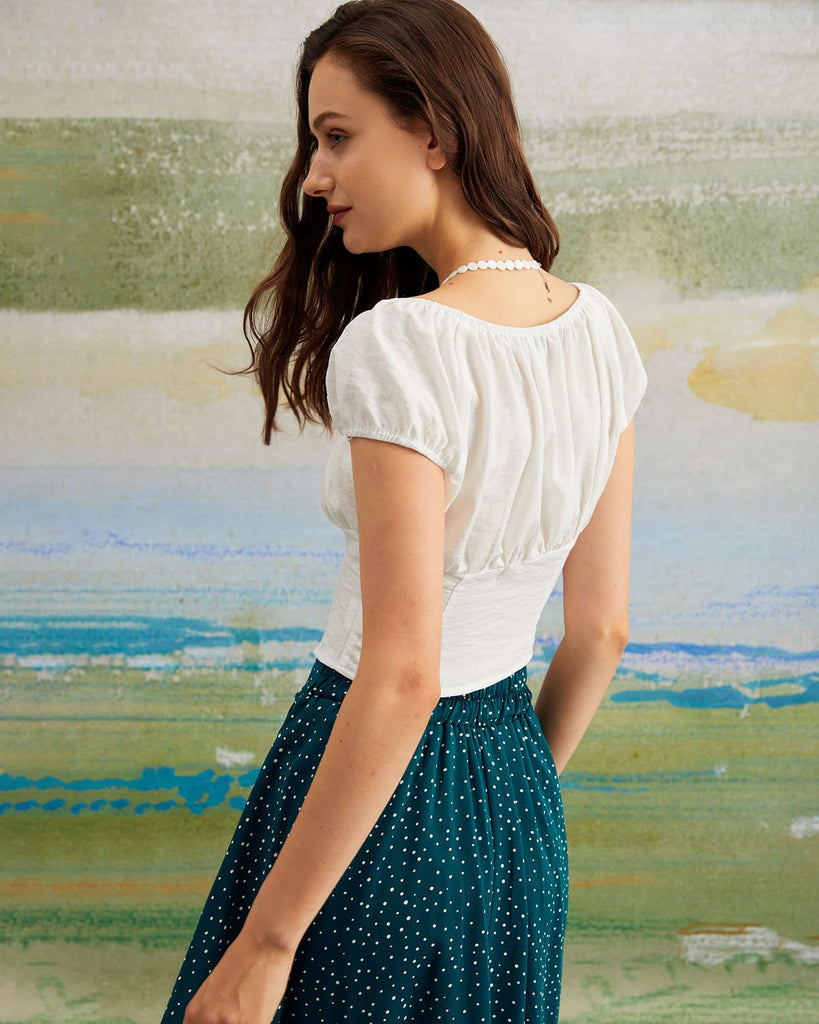 The Square Neck Button-Up Blouse Tops - RIHOAS