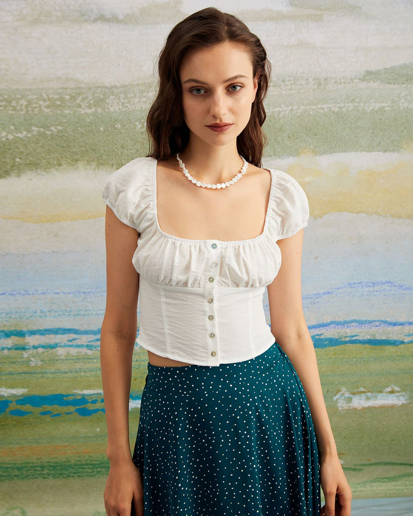 The Square Neck Button-Up Blouse Tops - RIHOAS