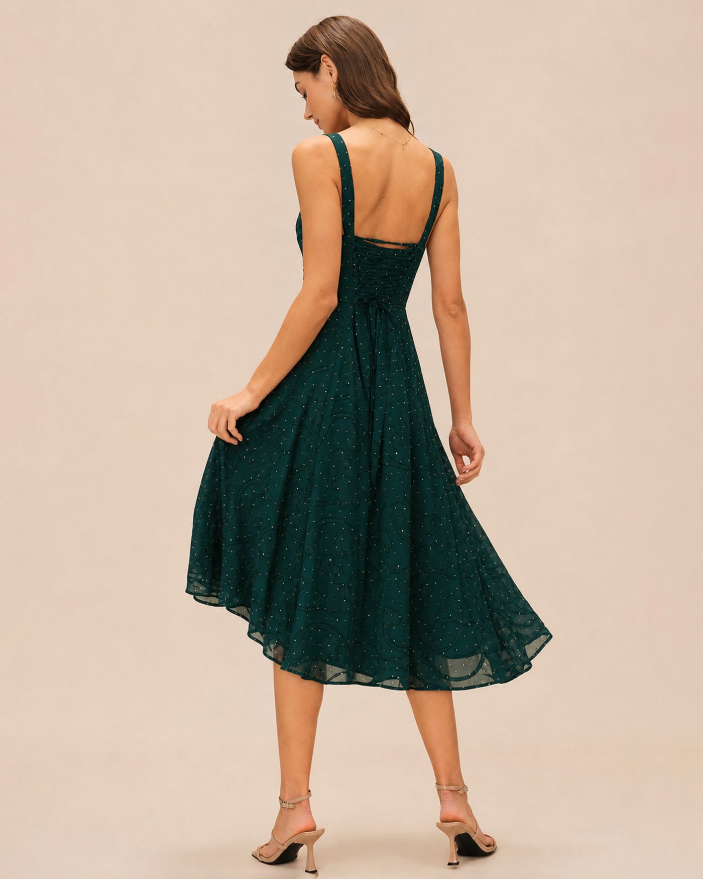 The Square Neck Jacquard Slit Midi Dress Dresses - RIHOAS