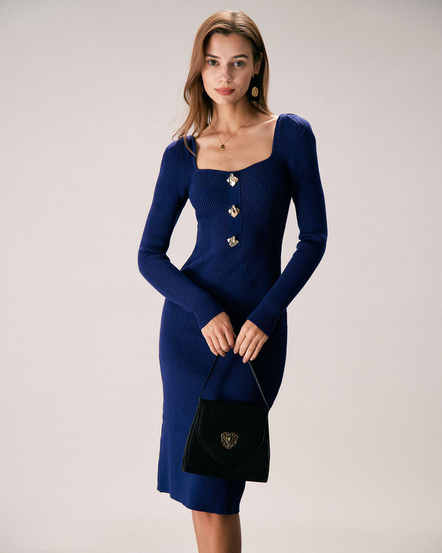 The Square Neck Knitted Dress Dresses - RIHOAS