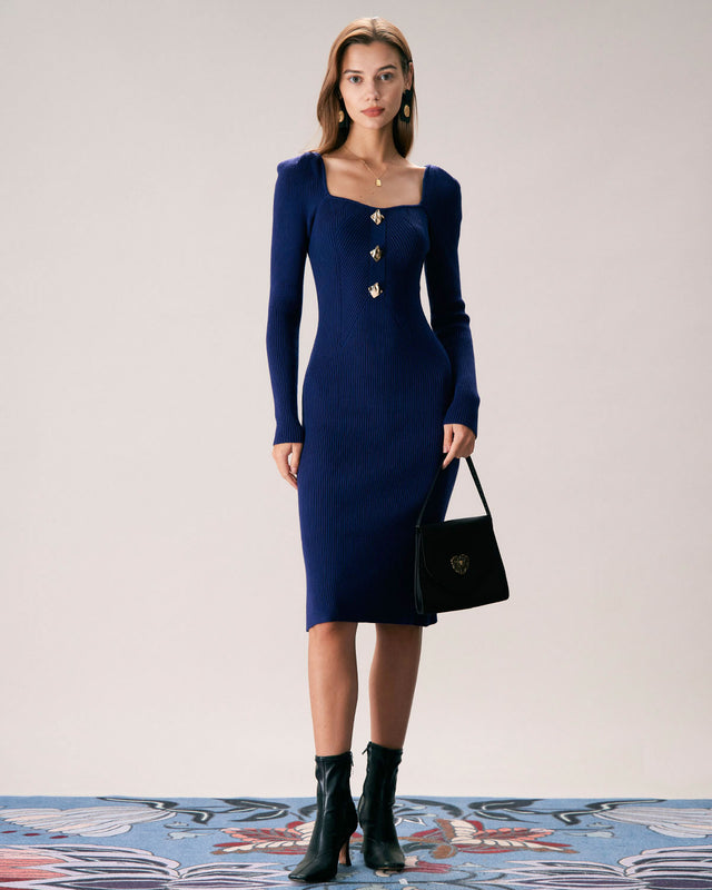 The Square Neck Knitted Dress Dresses - RIHOAS