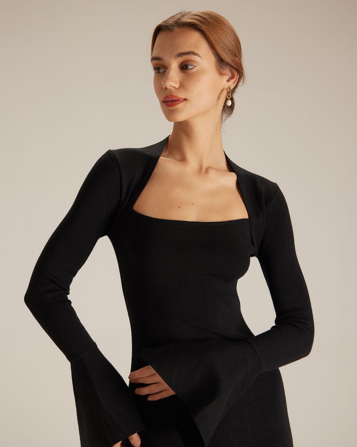 Square Neck Long Sleeve Black Skater Skirt Dress Women's Black Mini Dress Long Sleeve Square Neck Square Neck Long Sleeve Black Skater Skirt Dress Women's Black Mini Dress Long Sleeve Square Neck