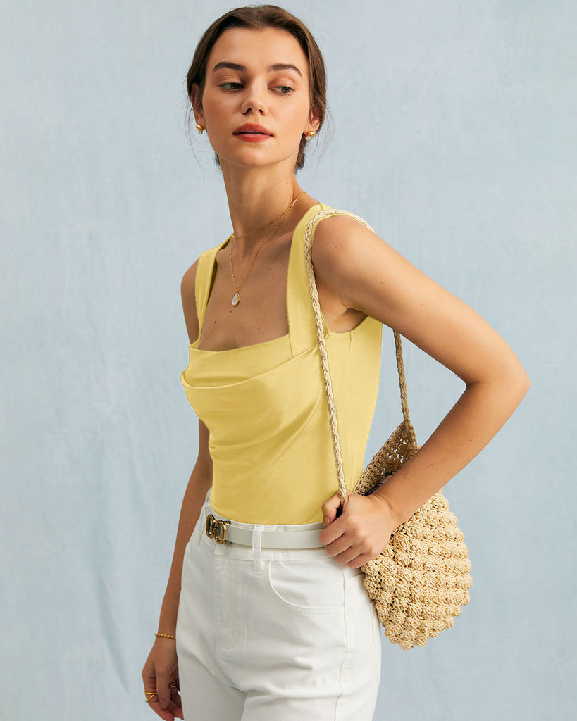 The Square Neck Ruched Tank Top Tops - RIHOAS