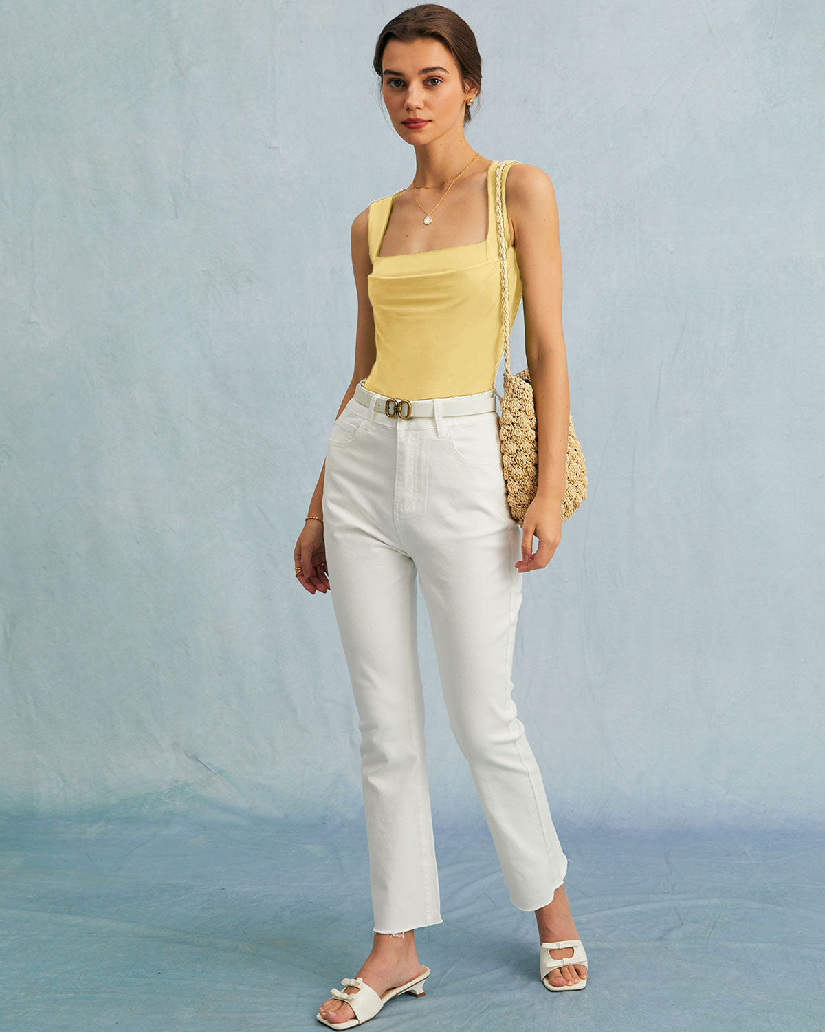 The Square Neck Ruched Tank Top Tops - RIHOAS