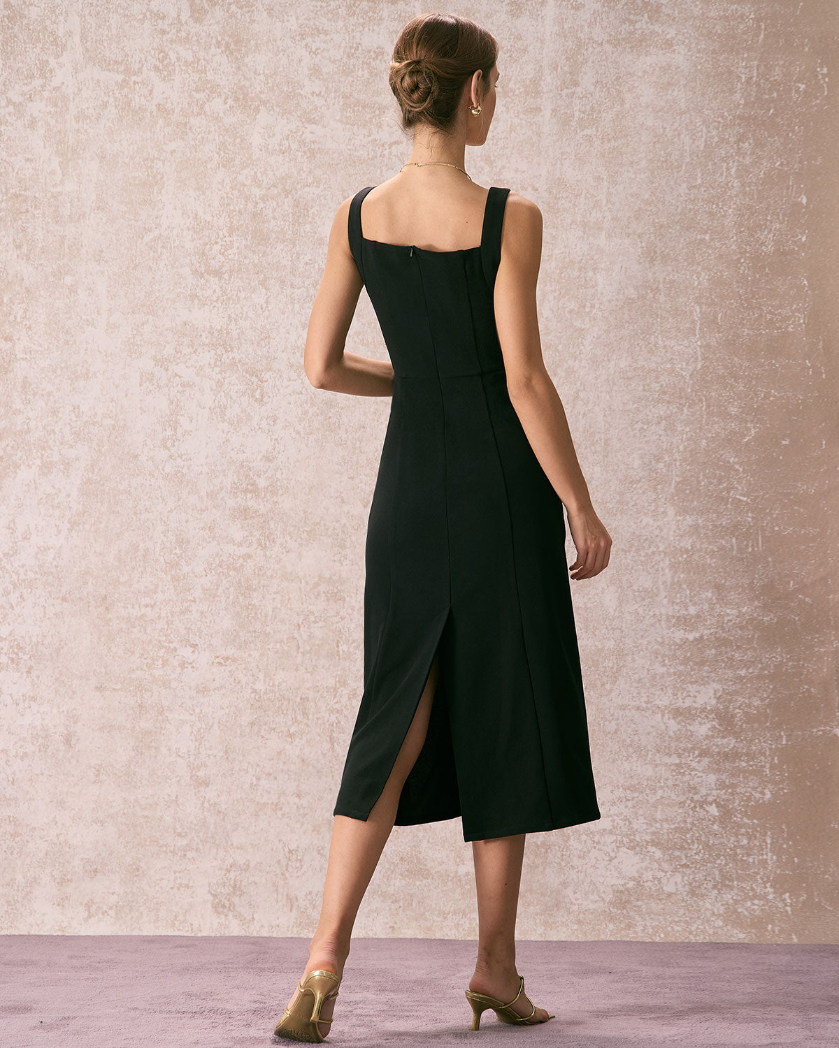 Ainslee Square Neck Midi Dress in Black | Oh Polly