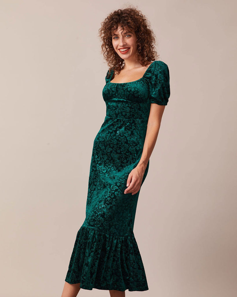 The Square Neck Velvet-Jacquard Dress Dresses - RIHOAS