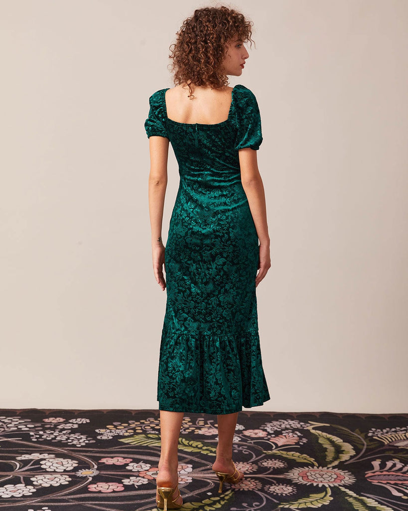 The Square Neck Velvet-Jacquard Dress Dresses - RIHOAS